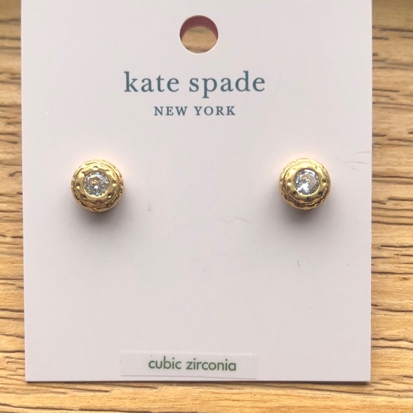 Kate Spade Gold Tone Elegant Edge Round Stud Earrings With Clear CZ Accent NWT - Picture 5 of 10